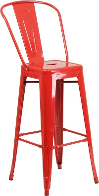 High Back Red Indoor-Outdoor Metal Bar Stool - Bistro