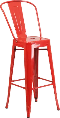 High Back Red Indoor-Outdoor Metal Bar Stool - Bistro