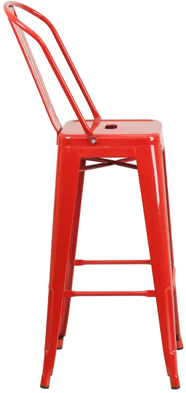 High Back Red Indoor-Outdoor Metal Bar Stool - Bistro-2