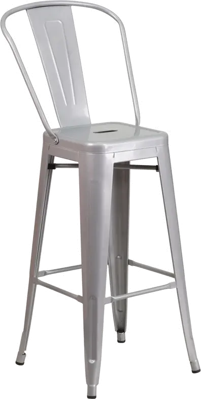 High Back Silver Indoor-Outdoor Metal Bar Stool - Bistro-1