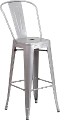 High Back Silver Indoor-Outdoor Metal Bar Stool - Bistro