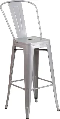 High Back Silver Indoor-Outdoor Metal Bar Stool - Bistro