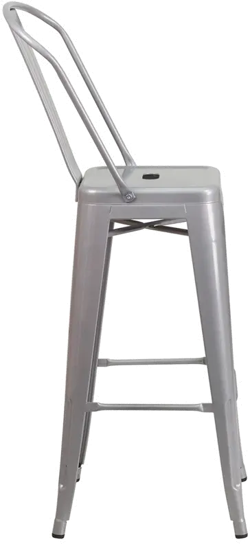 High Back Silver Indoor-Outdoor Metal Bar Stool - Bistro-2