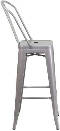 High Back Silver Indoor-Outdoor Metal Bar Stool - Bistro-2
