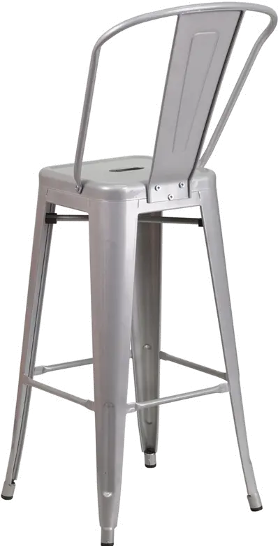 High Back Silver Indoor-Outdoor Metal Bar Stool - Bistro-3