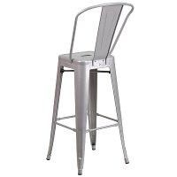 High Back Silver Indoor-Outdoor Metal Bar Stool - Bistro-3