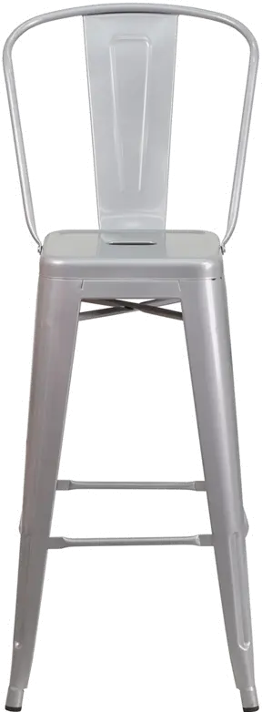 High Back Silver Indoor-Outdoor Metal Bar Stool - Bistro-4