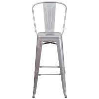 High Back Silver Indoor-Outdoor Metal Bar Stool - Bistro-4