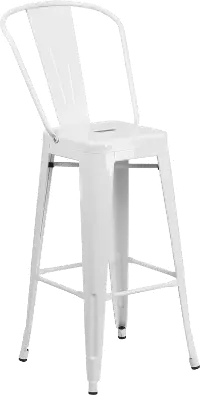 High Back White Indoor-Outdoor Metal Bar Stool - Bistro