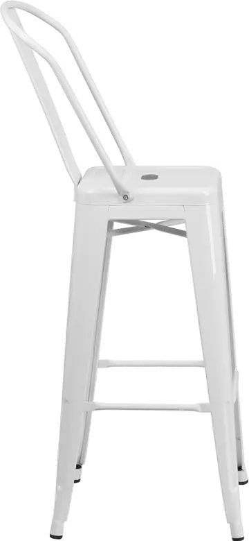 High Back White Indoor-Outdoor Metal Bar Stool - Bistro-2
