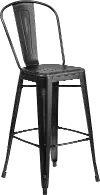 High Back 30 Distressed Black Metal Indoor-Outdoor Bar Stool