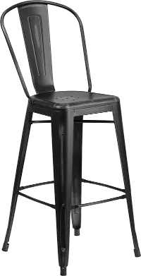 High Back 30 Distressed Black Metal Indoor-Outdoor Bar Stool