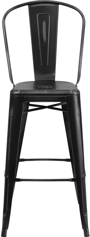 High Back 30 Distressed Black Metal Indoor-Outdoor Bar Stool-4