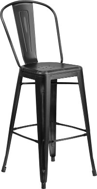High Back Distressed Black Metal Indoor-Outdoor Bar Stool