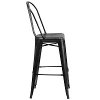 High Back Distressed Black Metal Indoor-Outdoor Bar Stool-2