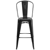 High Back Distressed Black Metal Indoor-Outdoor Bar Stool-4