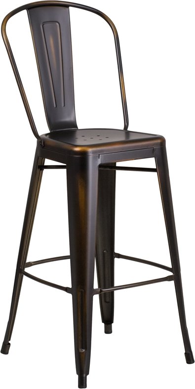 High Back Distressed Copper Metal Indoor-Outdoor Barstool-1