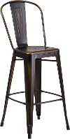 High Back Distressed Copper Metal Indoor-Outdoor Barstool