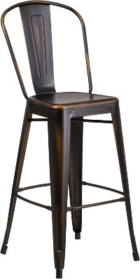 High Back Distressed Copper Metal Indoor-Outdoor Barstool