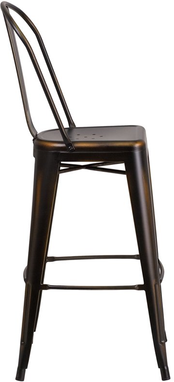 High Back Distressed Copper Metal Indoor-Outdoor Barstool-2