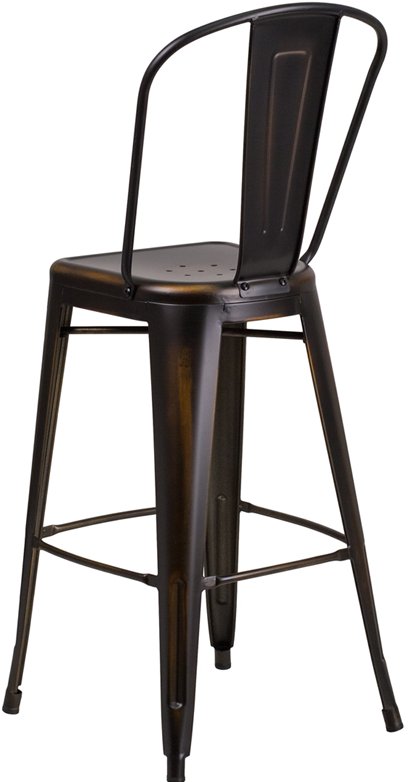 High Back Distressed Copper Metal Indoor-Outdoor Barstool-3