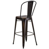 High Back Distressed Copper Metal Indoor-Outdoor Barstool-3