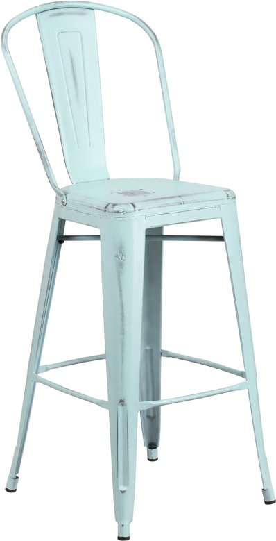 Distressed Blue-Green Metal Indoor-Outdoor Barstool-1