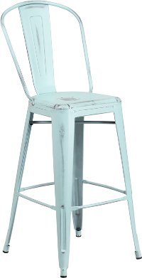 Distressed Blue-Green Metal Indoor-Outdoor Barstool