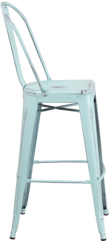 Distressed Blue-Green Metal Indoor-Outdoor Barstool-2