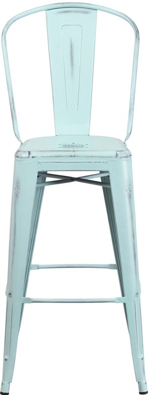 Distressed Blue-Green Metal Indoor-Outdoor Barstool-4