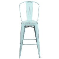 Distressed Blue-Green Metal Indoor-Outdoor Barstool-4