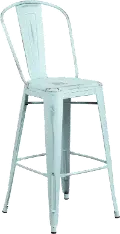 High Back 30 Distressed Blue-Green Metal Indoor-Outdoor Barstool