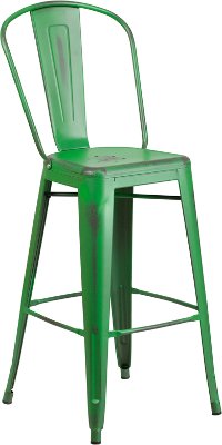 Distressed Green Metal Indoor-Outdoor Barstool