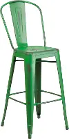 High Back 30 Distressed Green Metal Indoor-Outdoor Barstool