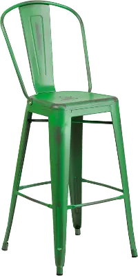 High Back 30 Distressed Green Metal Indoor-Outdoor Barstool