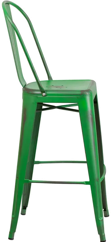 High Back 30 Distressed Green Metal Indoor-Outdoor Barstool-2