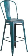 Distressed Teal Blue Metal Indoor-Outdoor Barstool