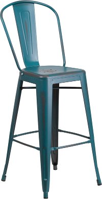 Distressed Teal Blue Metal Indoor-Outdoor Barstool
