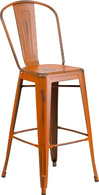 Distressed Orange Metal Indoor-Outdoor Barstool