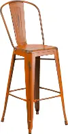 High Back 30 Distressed Orange Metal Indoor-Outdoor Barstool
