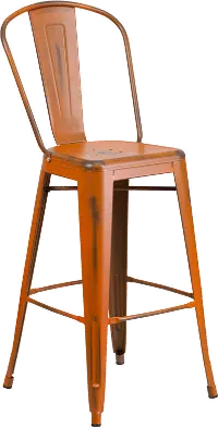 High Back 30 Distressed Orange Metal Indoor-Outdoor Barstool