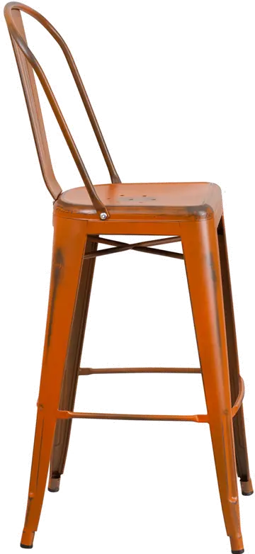 High Back 30 Distressed Orange Metal Indoor-Outdoor Barstool-2