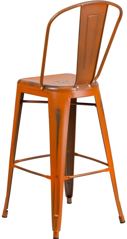 High Back 30 Distressed Orange Metal Indoor-Outdoor Barstool-3