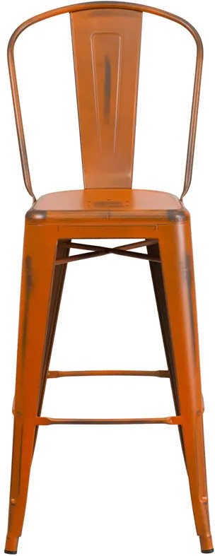 High Back 30 Distressed Orange Metal Indoor-Outdoor Barstool-4