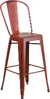 High Back 30 Distressed Kelly Red Metal Indoor-Outdoor Barstool