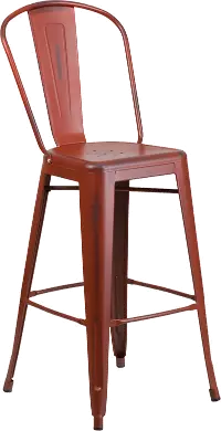 High Back 30 Distressed Kelly Red Metal Indoor-Outdoor Barstool