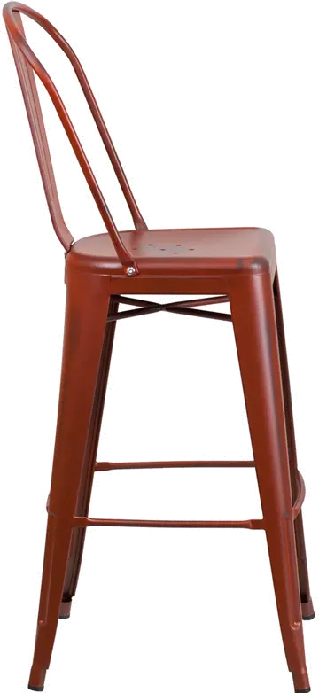 High Back 30 Distressed Kelly Red Metal Indoor-Outdoor Barstool-2