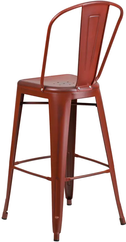 High Back 30 Distressed Kelly Red Metal Indoor-Outdoor Barstool-3