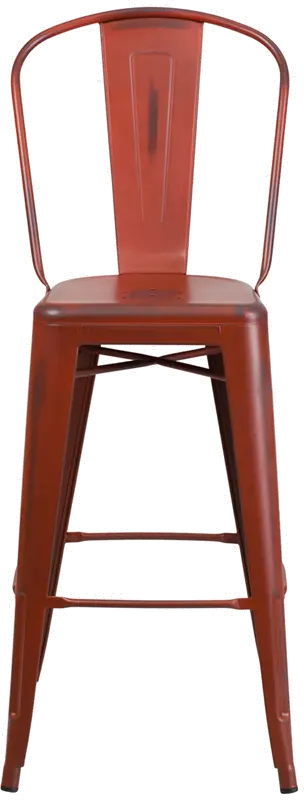 High Back 30 Distressed Kelly Red Metal Indoor-Outdoor Barstool-4