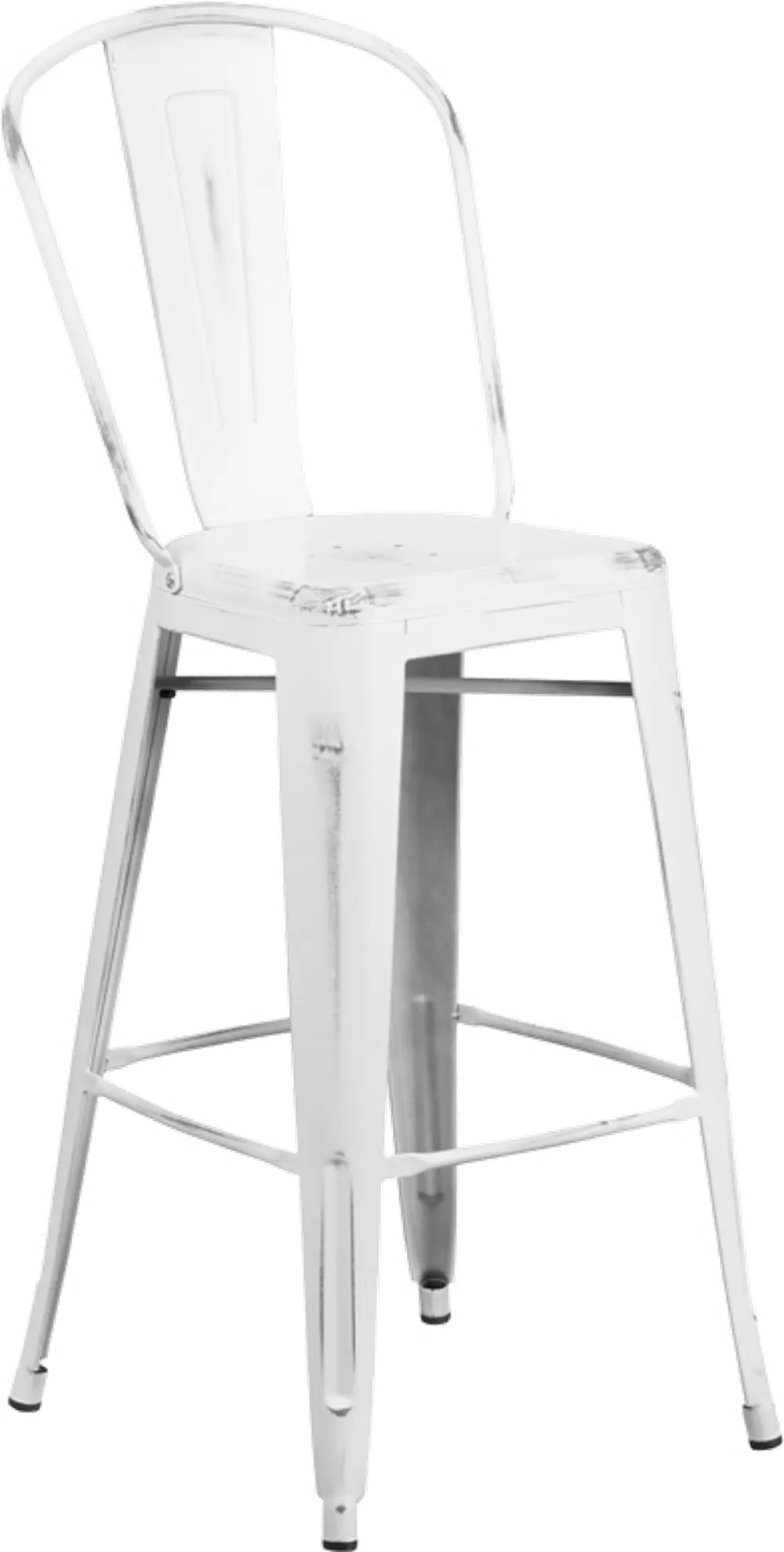 High Back 30  Distressed White Metal Indoor-Outdoor Barstool-1